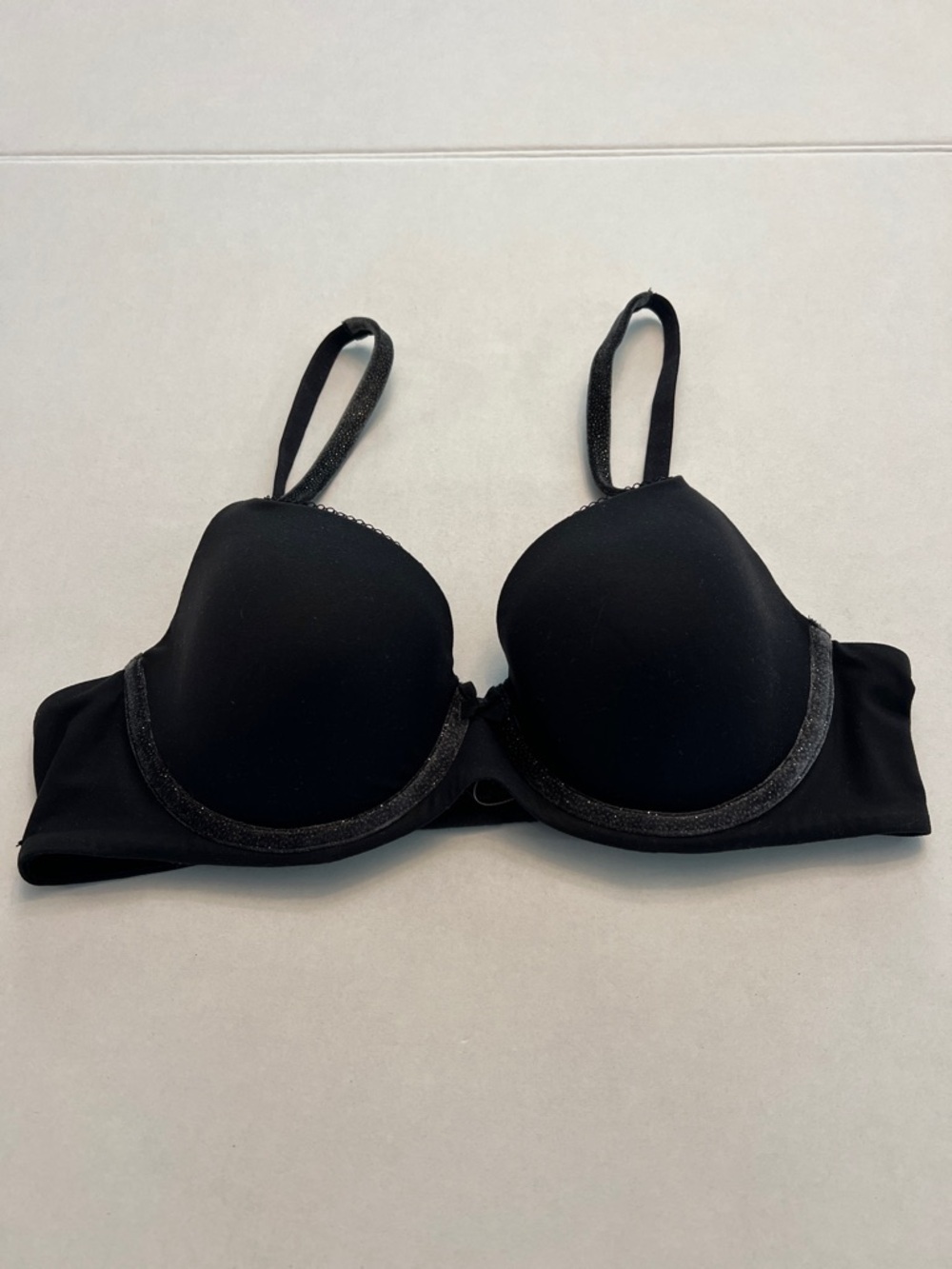 Victoria's Secret Black Molded Underwire Bra size 36C velvet sparkle straps